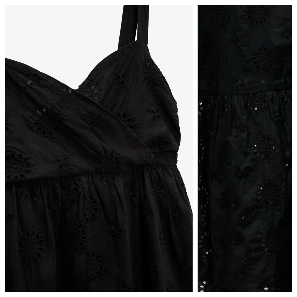 NWT. Zara Black Openwork Crossover V-neck Midi Tank Dress. Size S. - Picture 6 of 13